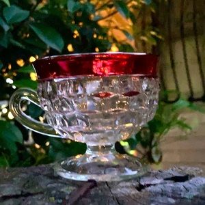 🔥💥 (2)VINTAGE Tiffin KING’S CROWN CRANBERRY RED Footed Punch Cups RARE FIND💥